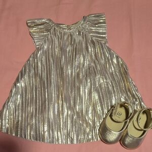 Metallic Gold Pleated Baby Dress